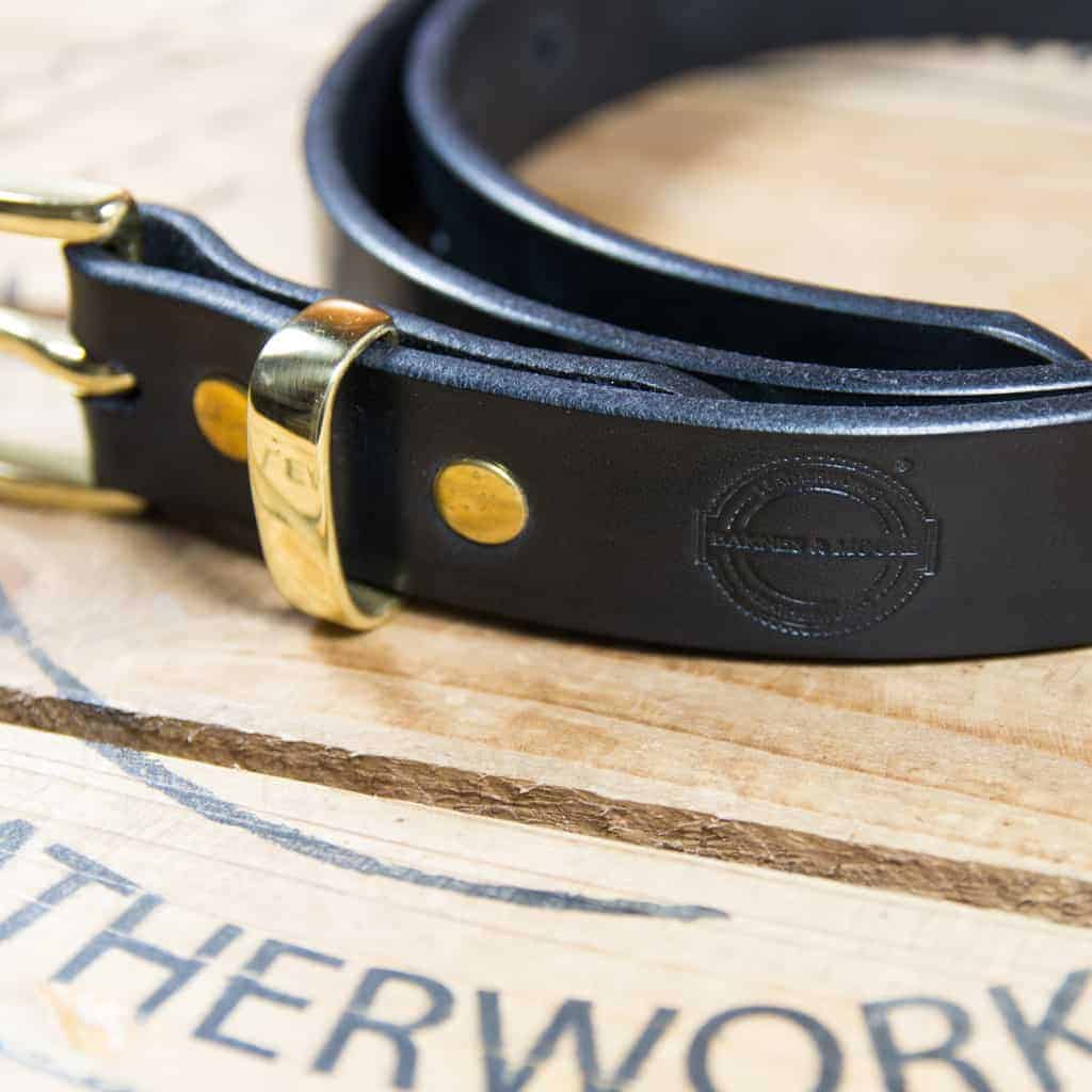 Slim Leather Belt in Black by Barnes and Moore Leatherworks