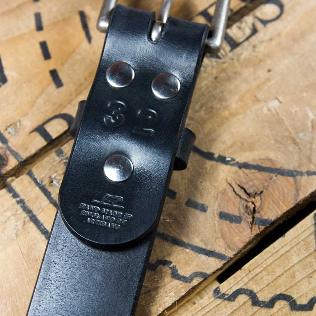Roller Leather Belt in black leather Barnes and Moore Leatherworks
