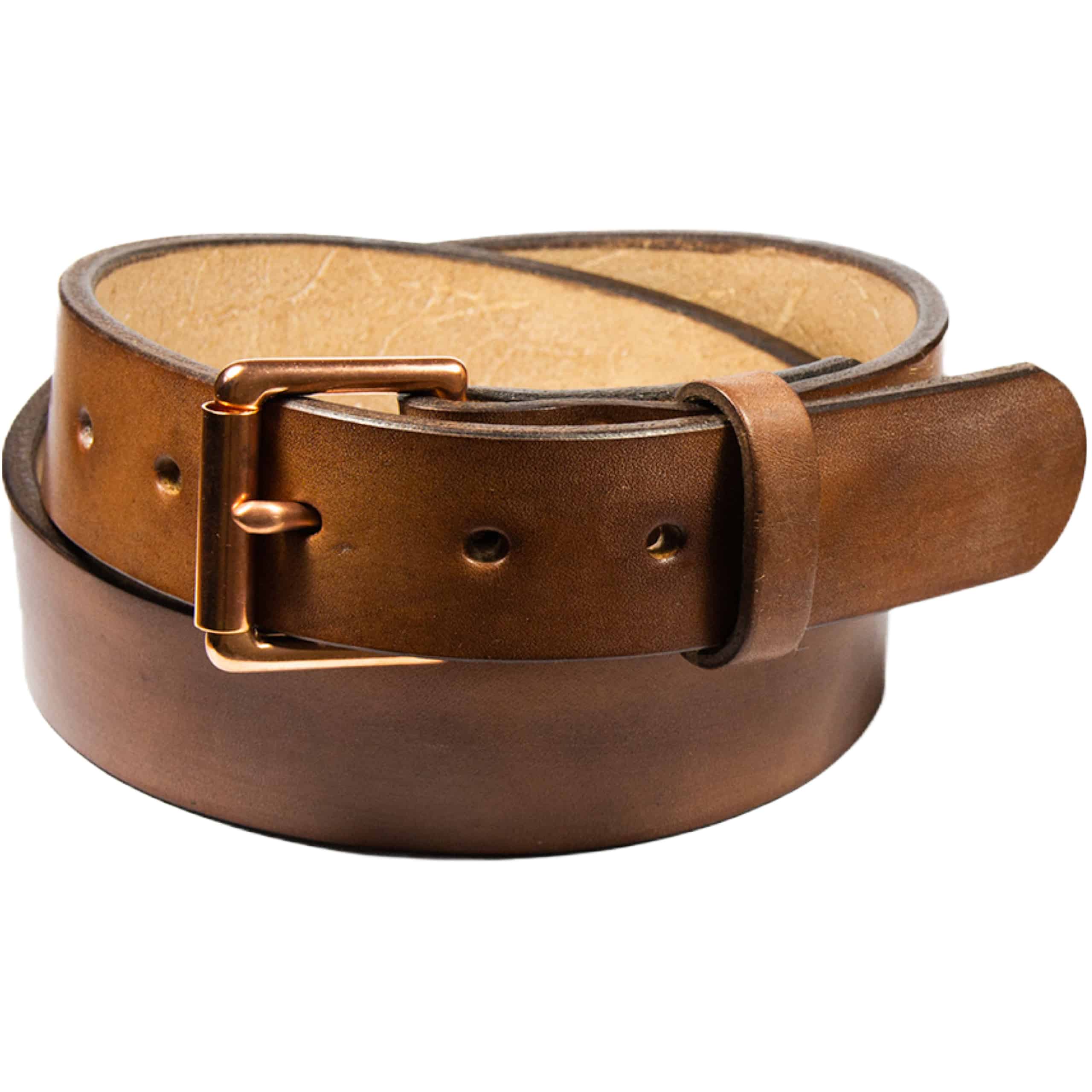 Roller Leather Belt in oak bark leather by Barnes and Moore