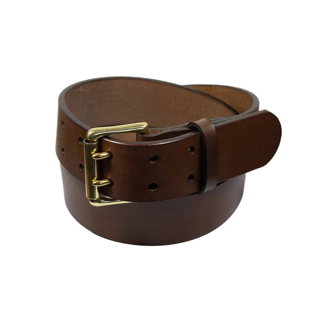 Heavyweight Leather Belt in Oak Bark Conker/brass/ Barnes and Moore