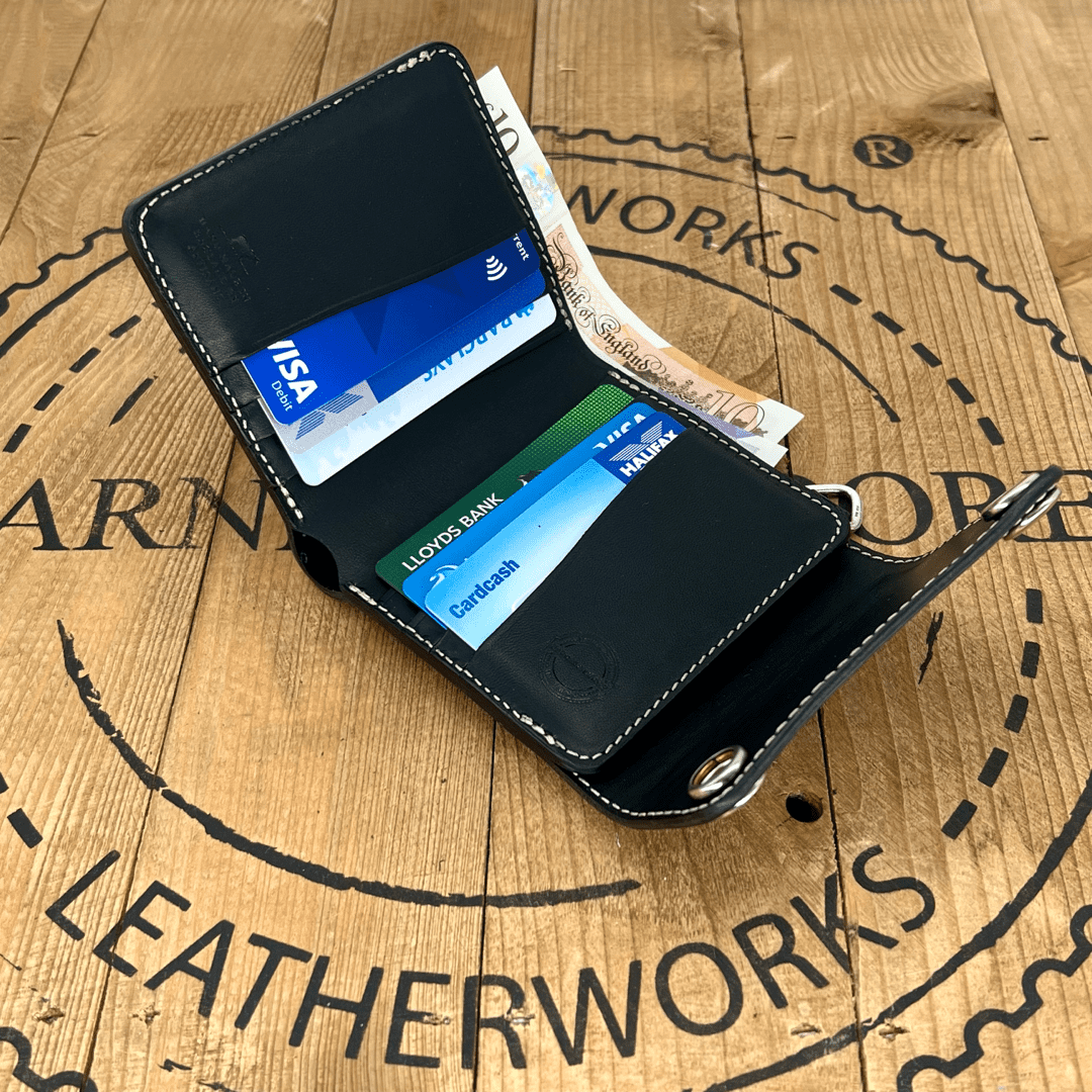 Leather Sportsman Mid Wallet with solid silver hardware