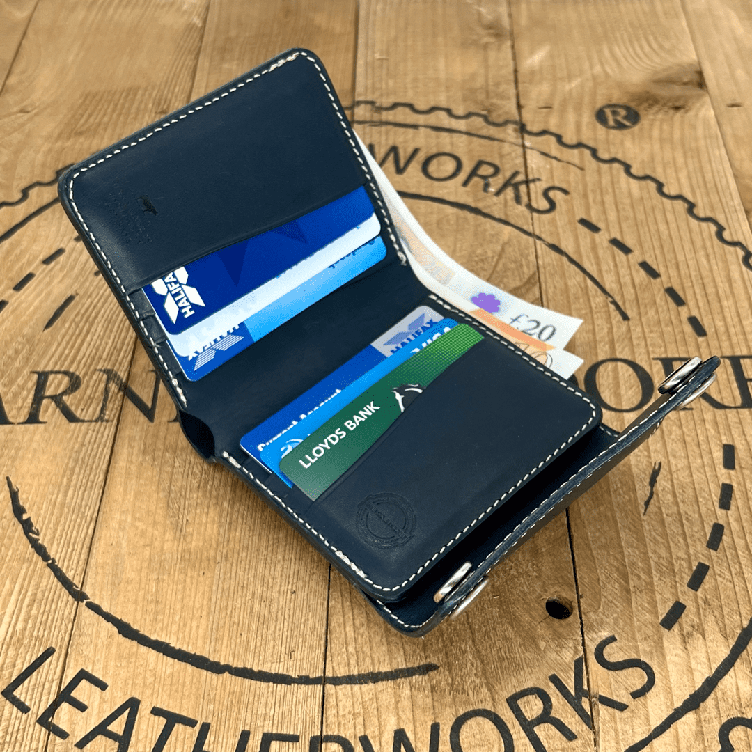 Leather Sportsman Mid Wallet with solid silver hardware