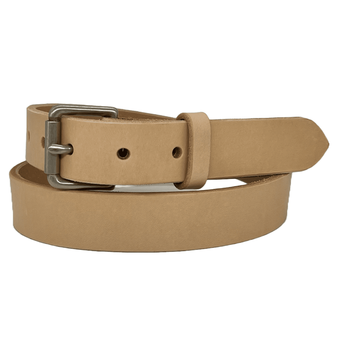 Slim Roller Leather Belt in natural from Barnes and Moore