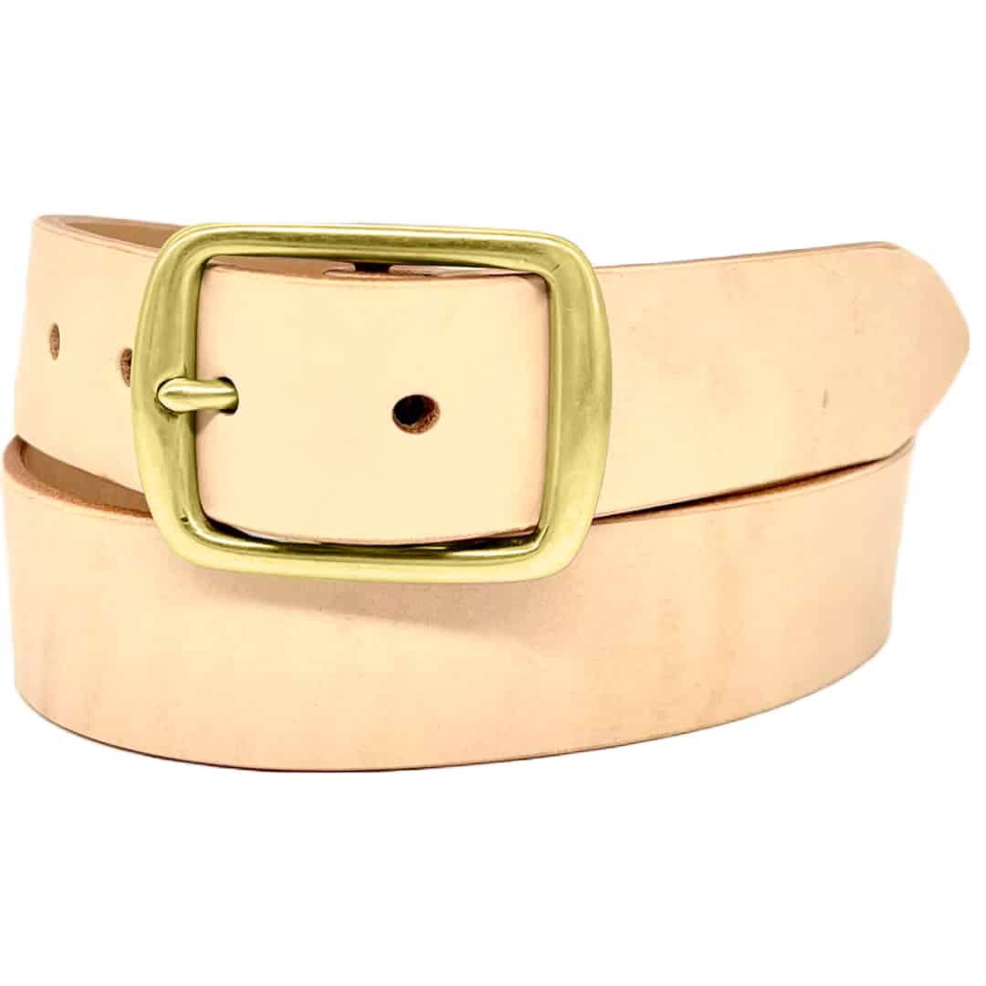 Submariner belt in natural, undyed leather, by Barnes and Moore