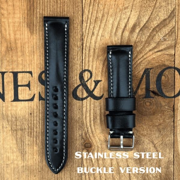 Shinki Shell Cordovan Watch Strap - Black/Solid Silver Buckle