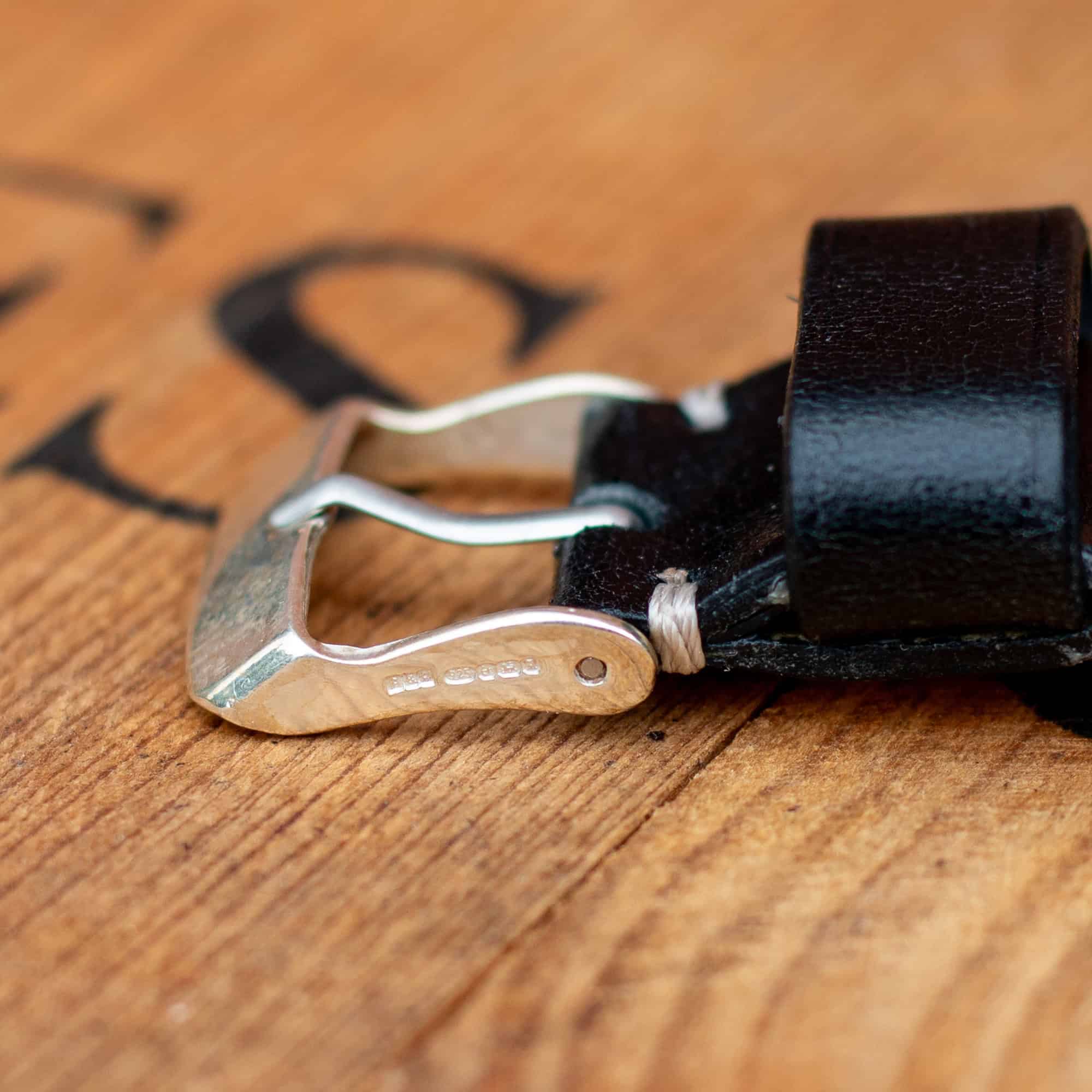 Shinki Shell Cordovan Watch Strap - Black/Solid Silver Buckle
